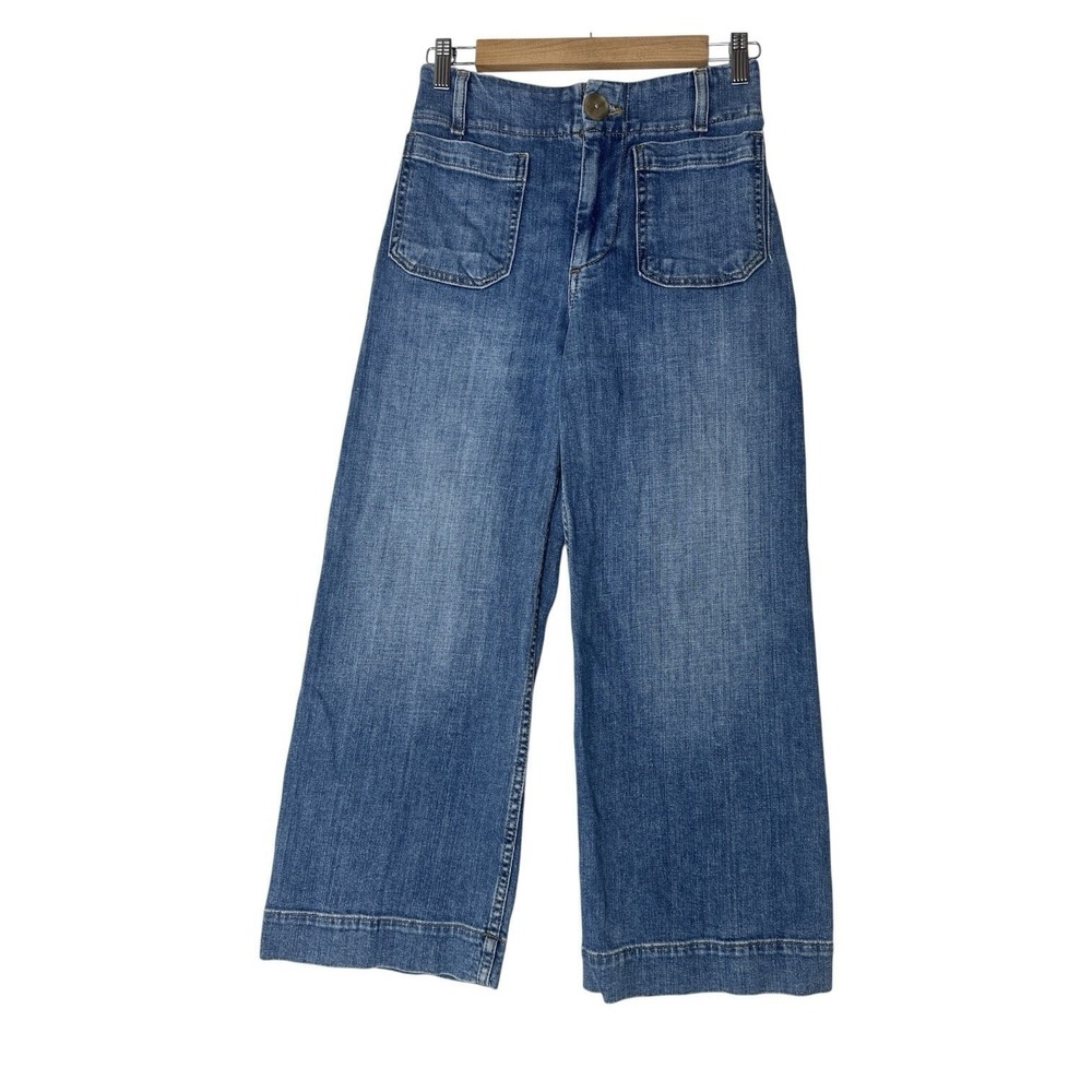 Maeve Anthropologie Denim The Colette Wide Leg Jeans Women's Size 25 P Blue Wash - Picture 3 of 8